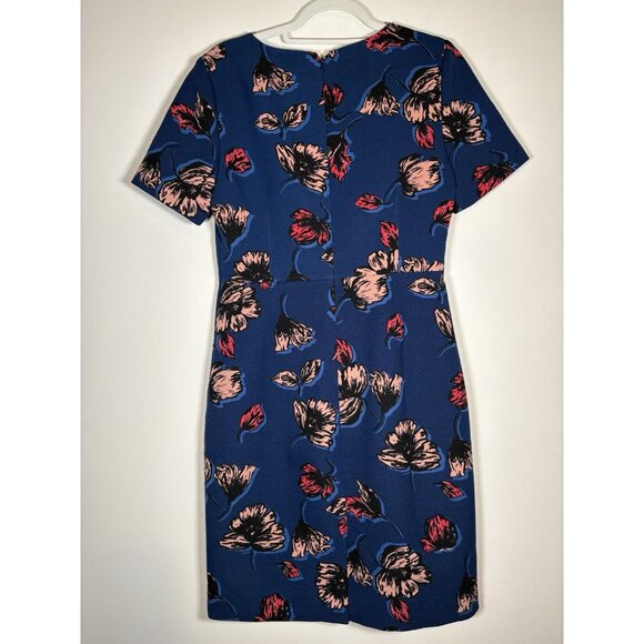 J CREW Floral Blue Short Sleeve A-Line Shift Dress Quiet Luxury Preppy Size 8 - Picture 4 of 7